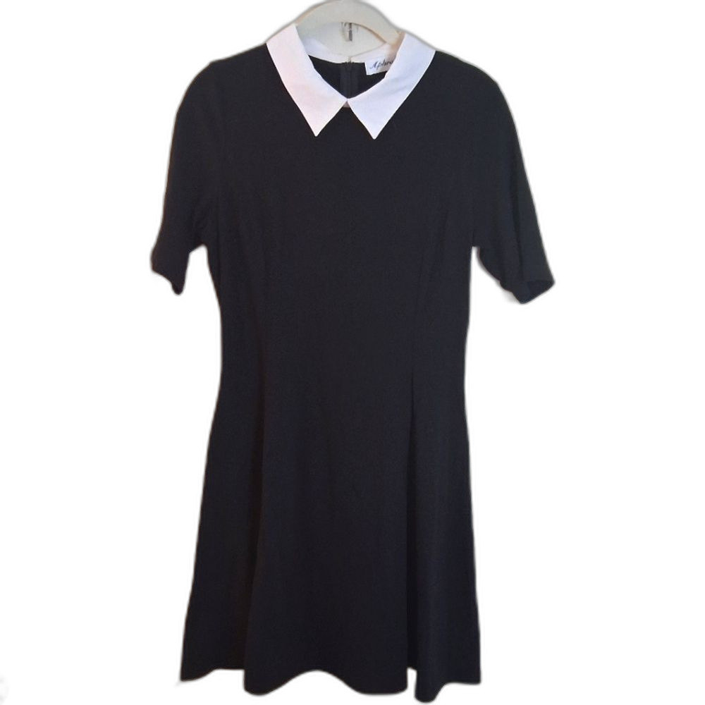 Vintage Aphratti Black with White Collar Short Sleeve Wednesday Addams Dress